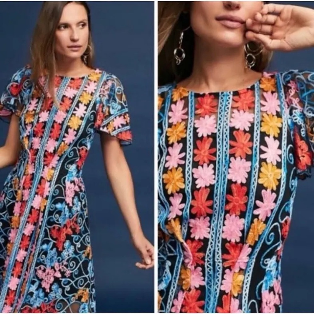 Anthropologie Eva Franco Farrah Colorful Embroidered Mini Dress